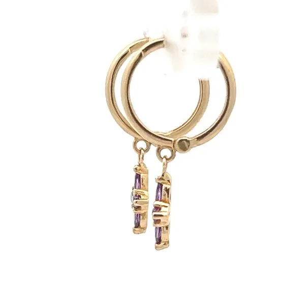 14K Yellow Gold Children's Dangle Purple CZ Earrings Image 2 Arezzo Jewelers Elmwood Park, IL