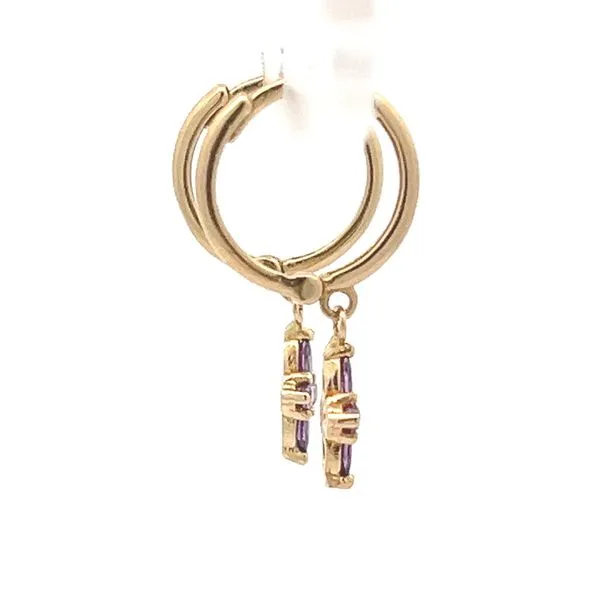 14K Yellow Gold Children's Dangle Purple CZ Earrings Image 4 Arezzo Jewelers Elmwood Park, IL