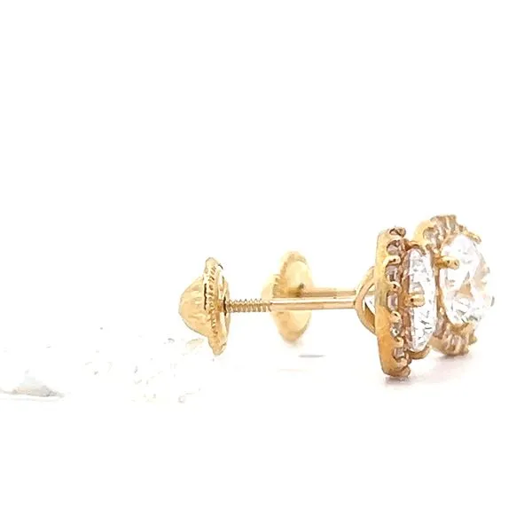 18K Yellow Gold Children's 7.3mm CZ Halo Earrings Image 2 Arezzo Jewelers Elmwood Park, IL