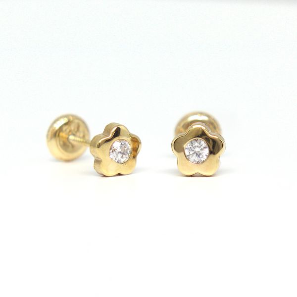 14k Yellow Gold Flower Children's Earrings Arezzo Jewelers Elmwood Park, IL