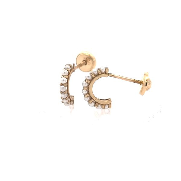 14k Yellow Gold Half Circle Peal Earrings Image 2 Arezzo Jewelers Elmwood Park, IL