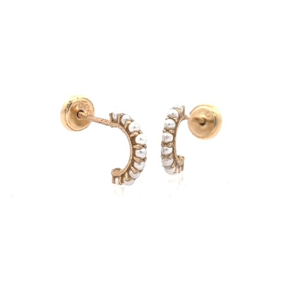 14k Yellow Gold Half Circle Peal Earrings Image 3 Arezzo Jewelers Elmwood Park, IL