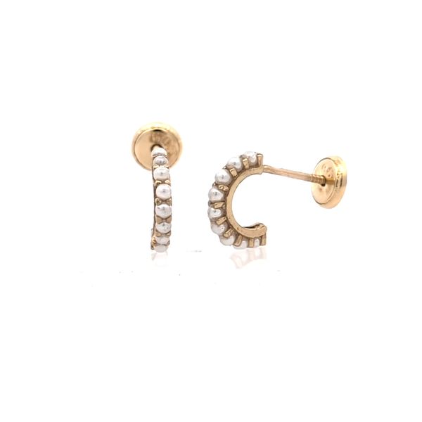 14k Yellow Gold Half Circle Peal Earrings Arezzo Jewelers Elmwood Park, IL