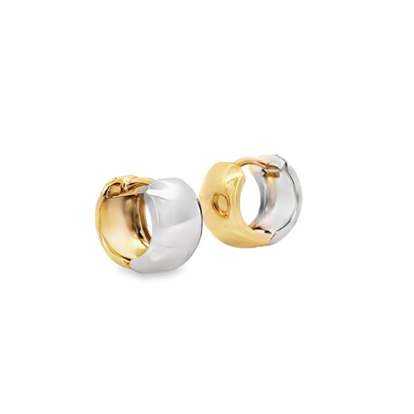14k Two Tone Gold Reversible Small Huggie Earrings Image 2 Arezzo Jewelers Elmwood Park, IL