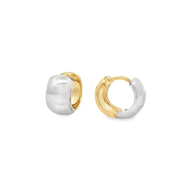 14k Two Tone Gold Reversible Small Huggie Earrings Image 3 Arezzo Jewelers Elmwood Park, IL
