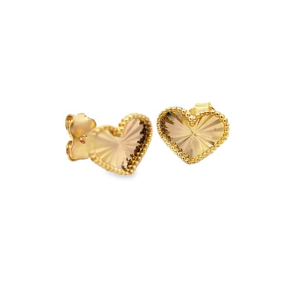 14k Yellow Gold Diamond Cut Heart Earrings Image 2 Arezzo Jewelers Elmwood Park, IL