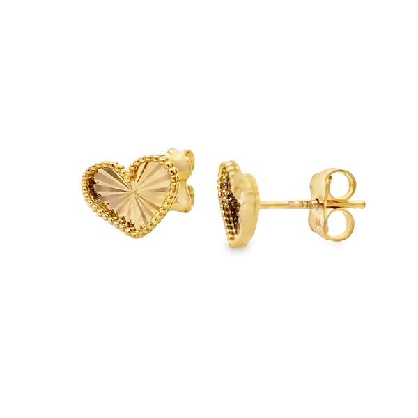 14k Yellow Gold Diamond Cut Heart Earrings Image 3 Arezzo Jewelers Elmwood Park, IL