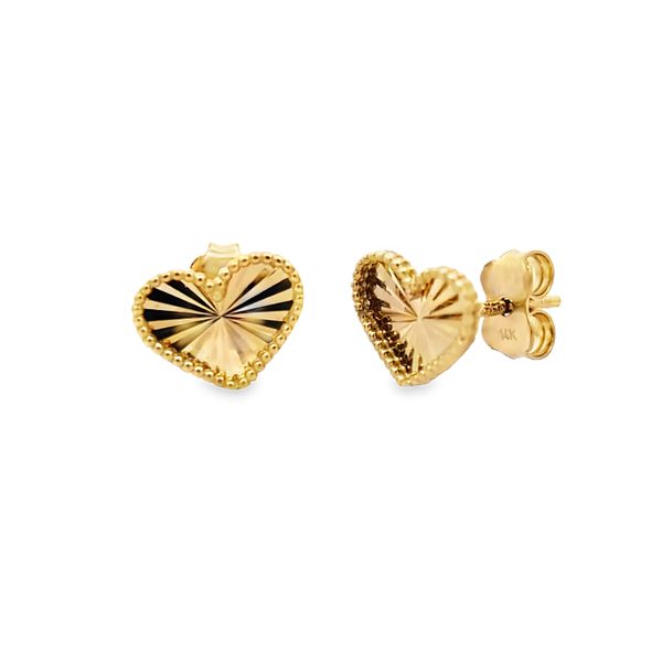 14k Yellow Gold Diamond Cut Heart Earrings Arezzo Jewelers Elmwood Park, IL