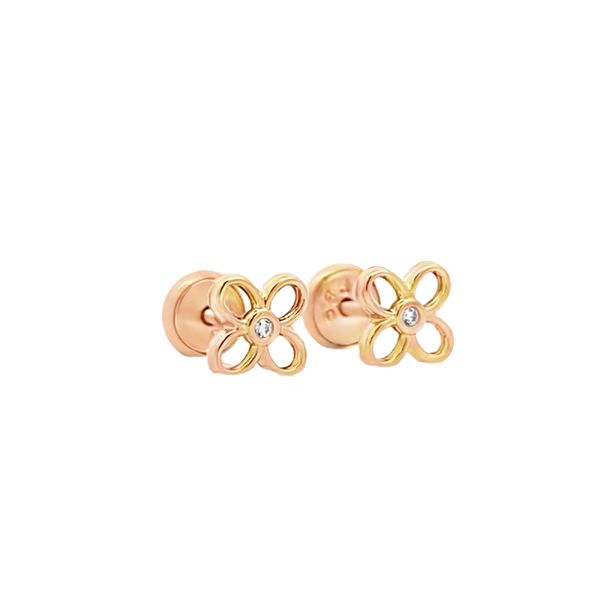 14k Yellow Gold Flower CZ Stud Earrings Arezzo Jewelers Elmwood Park, IL
