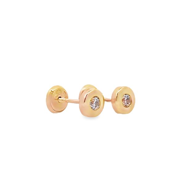 14K Yellow Gold 5mm Round Bezel CZ Stud Earrings Image 2 Arezzo Jewelers Elmwood Park, IL