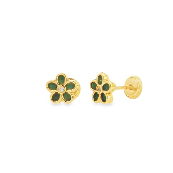 14k Yellow Gold Green Malachite Stud Earrings Image 3 Arezzo Jewelers Elmwood Park, IL