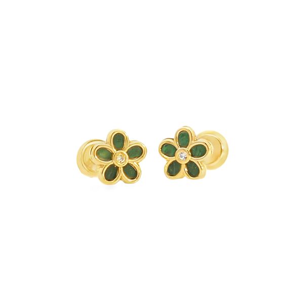 14k Yellow Gold Green Malachite Stud Earrings Arezzo Jewelers Elmwood Park, IL