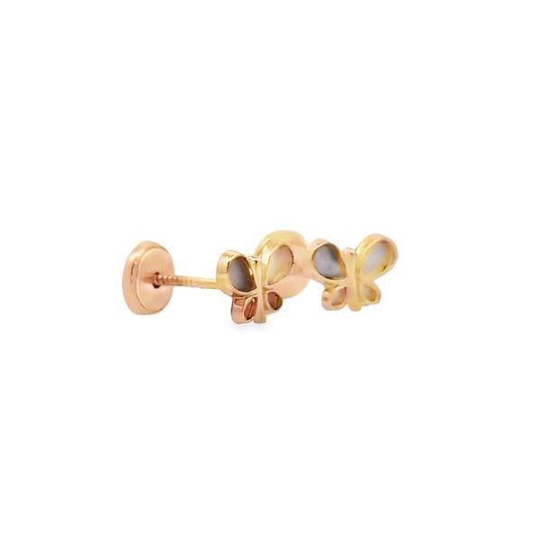 14K Yellow Gold Butterfly Stud Earrings with Mother of Pearl Image 3 Arezzo Jewelers Elmwood Park, IL