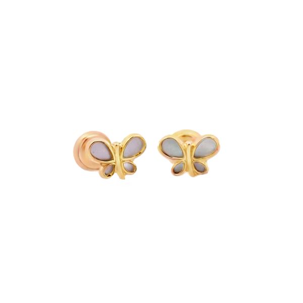14K Yellow Gold Butterfly Stud Earrings with Mother of Pearl Arezzo Jewelers Elmwood Park, IL