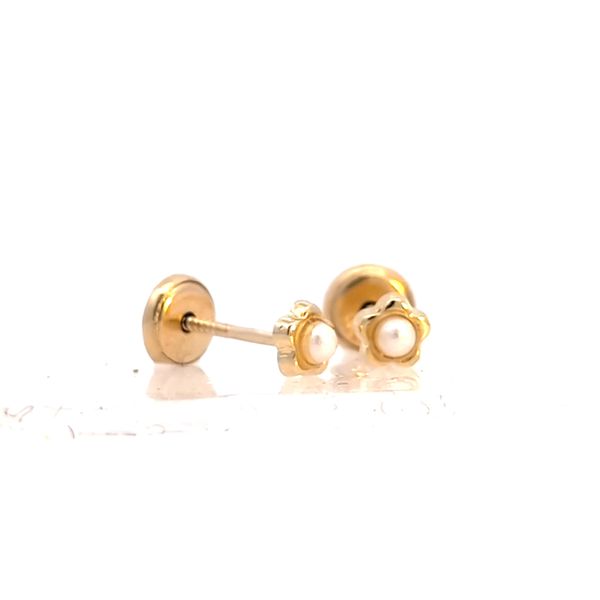 14k Yellow Gold Mini Flower Pearl Earrings Image 3 Arezzo Jewelers Elmwood Park, IL