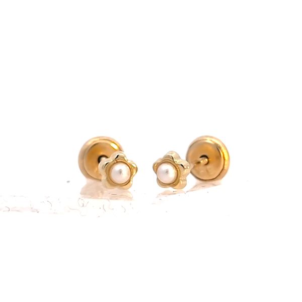 14k Yellow Gold Mini Flower Pearl Earrings Arezzo Jewelers Elmwood Park, IL
