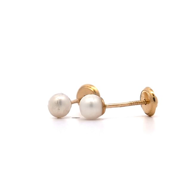 14 Karat Yellow Gold 4mm Pearl Stud Children's Earrings Image 2 Arezzo Jewelers Elmwood Park, IL