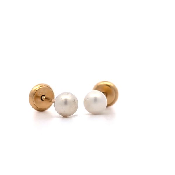 14 Karat Yellow Gold 4mm Pearl Stud Children's Earrings Image 3 Arezzo Jewelers Elmwood Park, IL