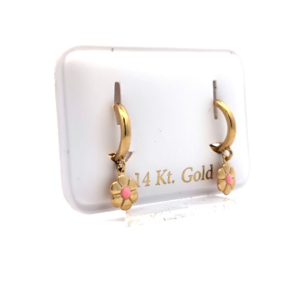 14 Karat Yellow Gold Pink Enamel Daisy Children's Huggie Earrings Image 2 Arezzo Jewelers Elmwood Park, IL