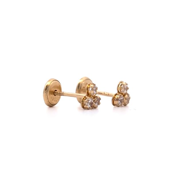 14 Karat Yellow Gold Mini Triple CZ Children's Stud Earrings Image 2 Arezzo Jewelers Elmwood Park, IL