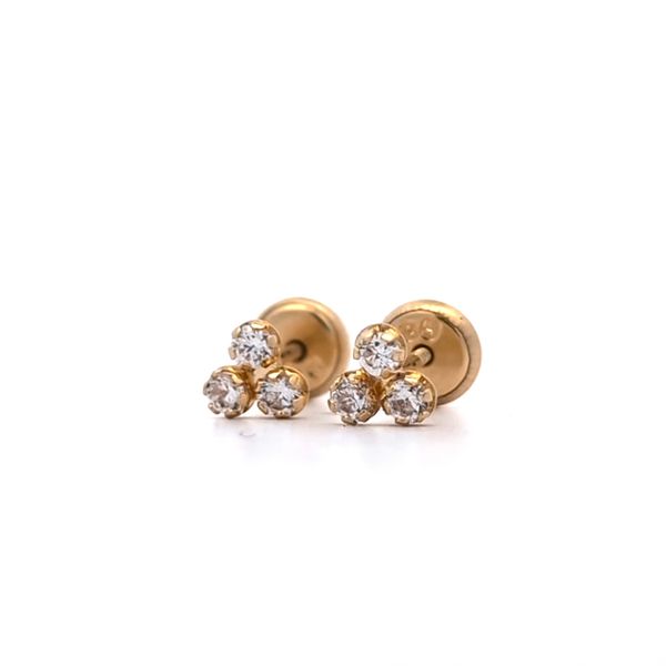 14 Karat Yellow Gold Mini Triple CZ Children's Stud Earrings Image 3 Arezzo Jewelers Elmwood Park, IL