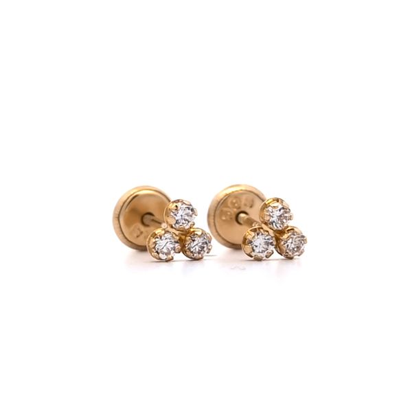 14 Karat Yellow Gold Mini Triple CZ Children's Stud Earrings Arezzo Jewelers Elmwood Park, IL