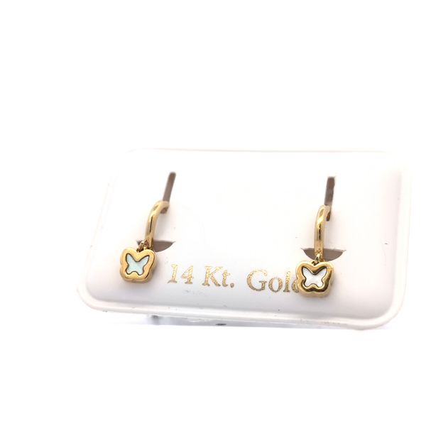 14 Karat Yellow Gold Butterfly Mother of Pearl Children's Earrings Image 2 Arezzo Jewelers Elmwood Park, IL