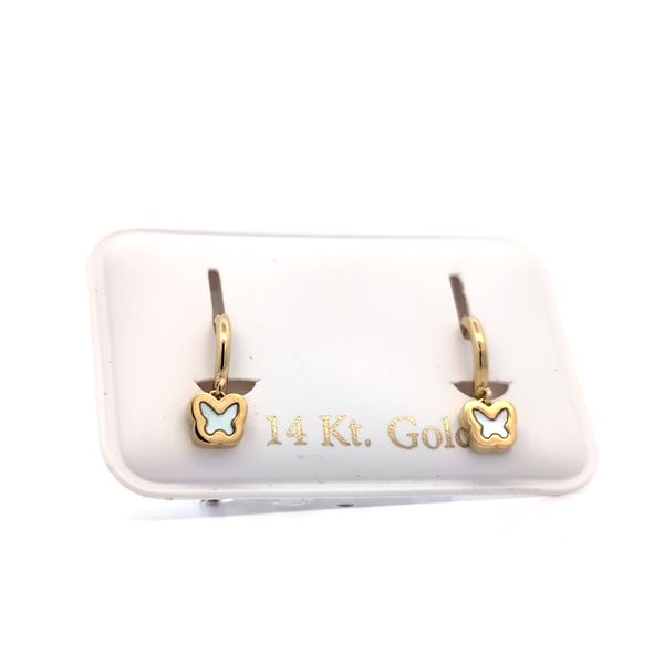 14 Karat Yellow Gold Butterfly Mother of Pearl Children's Earrings Arezzo Jewelers Elmwood Park, IL