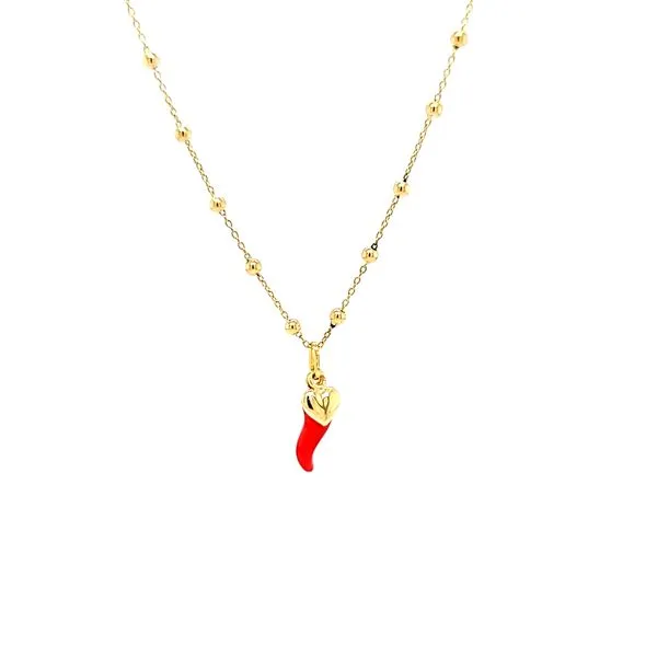 18k Yellow Gold Italian Horn And Heart Necklace. Image 2 Arezzo Jewelers Elmwood Park, IL