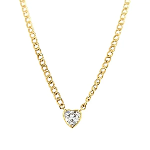 14K Yellow Gold Curb Link Necklace With Bezel Set CZ Heart Image 2 Arezzo Jewelers Elmwood Park, IL