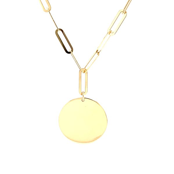 14k yellow gold Paperclip Necklace with Disc Image 2 Arezzo Jewelers Elmwood Park, IL