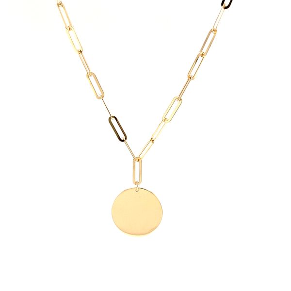 14k yellow gold Paperclip Necklace with Disc Arezzo Jewelers Elmwood Park, IL