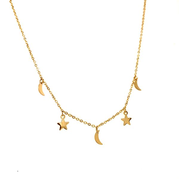 14k Yellow Gold Moon And Stars Necklace Image 2 Arezzo Jewelers Elmwood Park, IL
