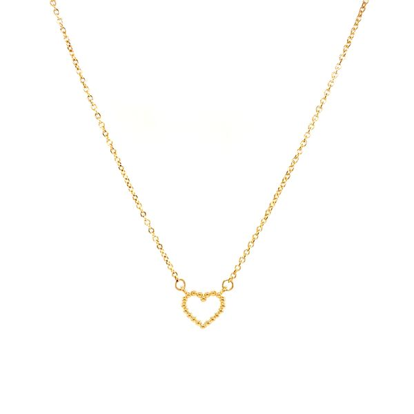 14k Yellow Gold Beaded Heart Necklace Image 2 Arezzo Jewelers Elmwood Park, IL