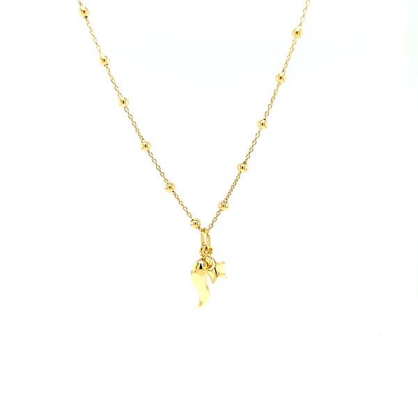 18k Yellow Gold Italian Horn & Little Star Dangle Necklace. Arezzo Jewelers Elmwood Park, IL