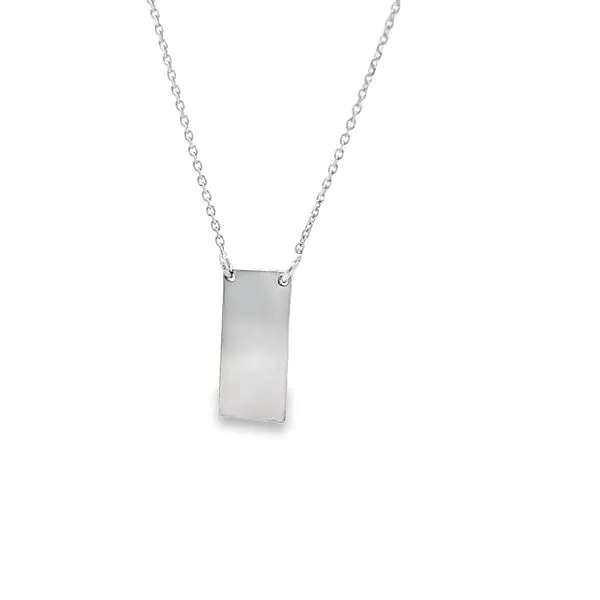 14K White Gold Rectangle Necklace with Adjustable Rolo Link Chain Image 2 Arezzo Jewelers Elmwood Park, IL