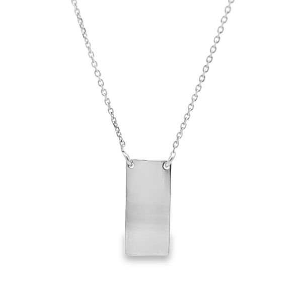 14K White Gold Rectangle Necklace with Adjustable Rolo Link Chain Arezzo Jewelers Elmwood Park, IL