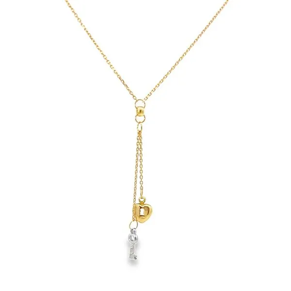 18K Gold Key to My Heart Lariat Necklace with White Gold Key Accent Image 2 Arezzo Jewelers Elmwood, IL
