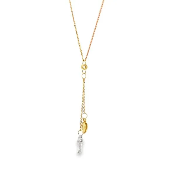 18K Gold Key to My Heart Lariat Necklace with White Gold Key Accent Image 3 Arezzo Jewelers Elmwood Park, IL
