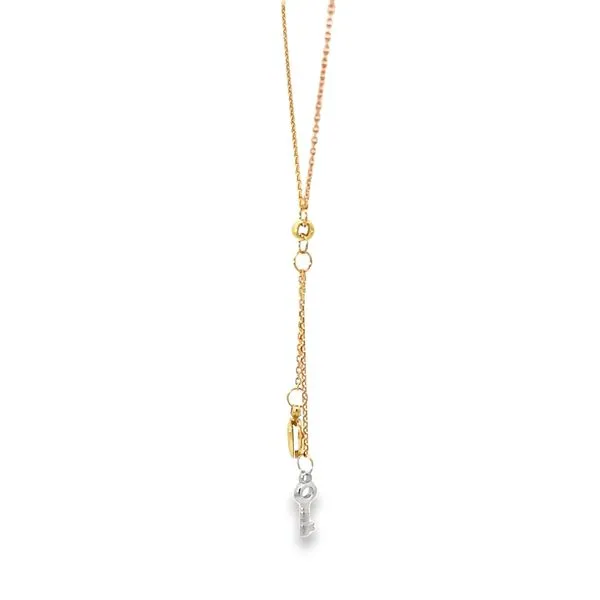 18K Gold Key to My Heart Lariat Necklace with White Gold Key Accent Image 4 Arezzo Jewelers Elmwood Park, IL