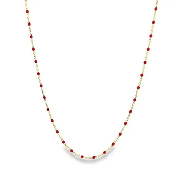 14K Yellow Gold Beaded Red Enamel Gold Necklace Image 3 Arezzo Jewelers Elmwood Park, IL