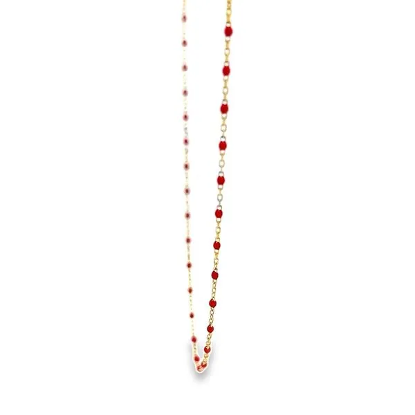 14K Yellow Gold Beaded Red Enamel Gold Necklace Image 4 Arezzo Jewelers Elmwood Park, IL
