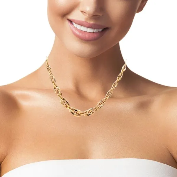 14K Gold Polished Graduated Double Oval Link Chain Image 4 Arezzo Jewelers Elmwood Park, IL