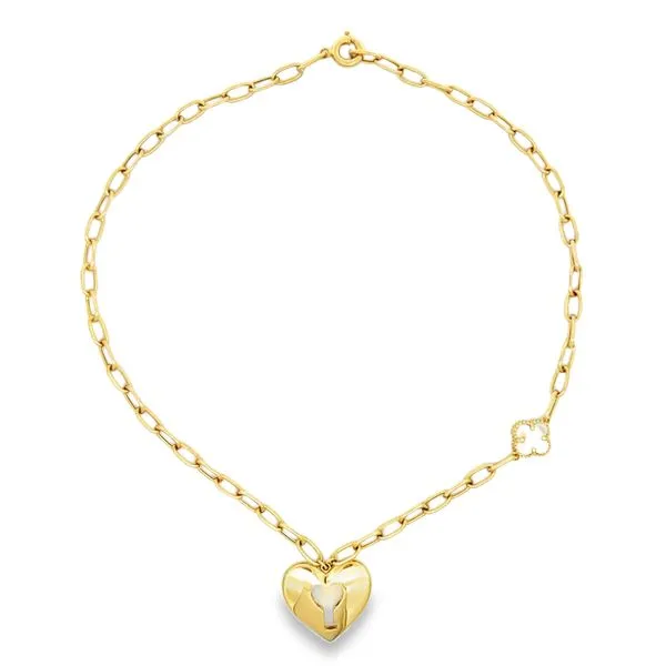 14 Karat Yellow Gold Open Heart and Alhambra Necklace Image 2 Arezzo Jewelers Elmwood Park, IL