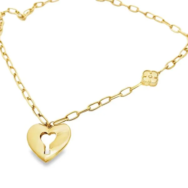 14 Karat Yellow Gold Open Heart and Alhambra Necklace Image 3 Arezzo Jewelers Elmwood Park, IL