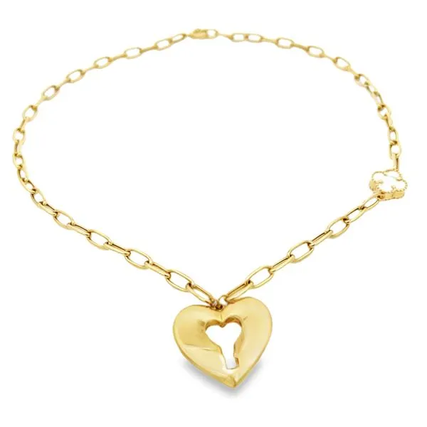 14 Karat Yellow Gold Open Heart and Alhambra Necklace Image 4 Arezzo Jewelers Elmwood Park, IL