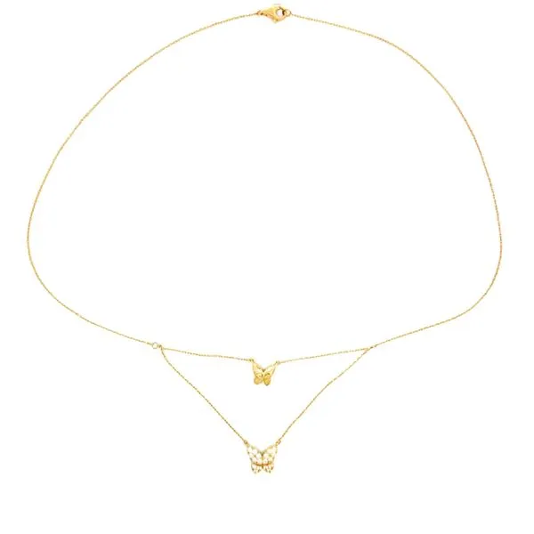 14K Yellow Gold Double Layered Butterfly Necklace Image 2 Arezzo Jewelers Elmwood Park, IL