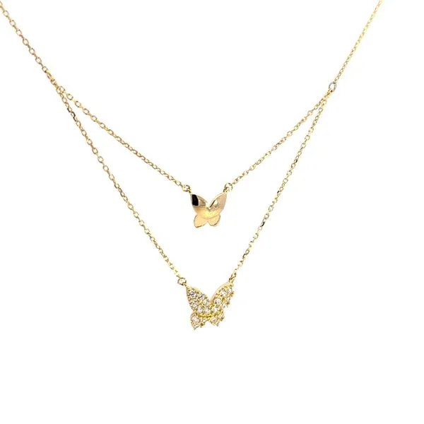 14K Yellow Gold Double Layered Butterfly Necklace Image 3 Arezzo Jewelers Elmwood Park, IL