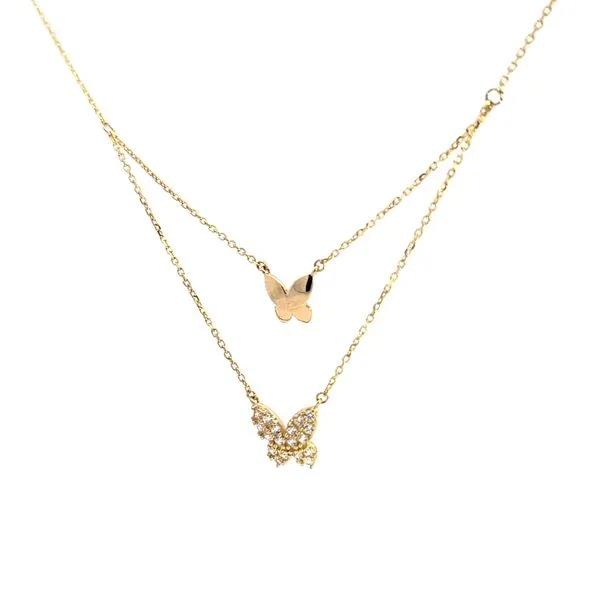 14K Yellow Gold Double Layered Butterfly Necklace Image 4 Arezzo Jewelers Elmwood Park, IL