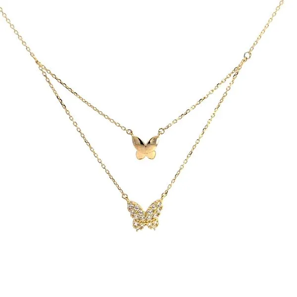14K Yellow Gold Double Layered Butterfly Necklace Arezzo Jewelers Elmwood Park, IL